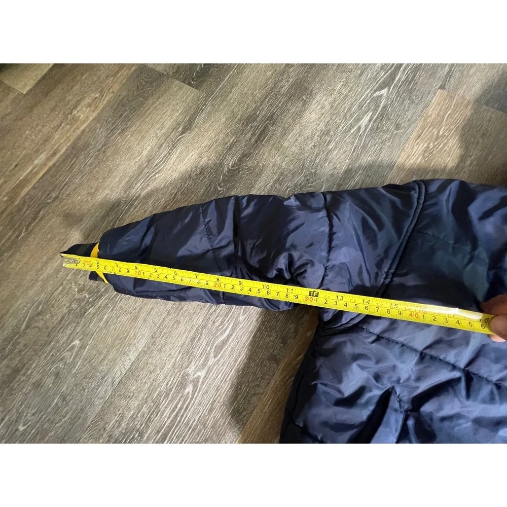 Starter Reversible Puffer Jacket Kids Size L Navy‎ Yellow Hooded Varsity Coat